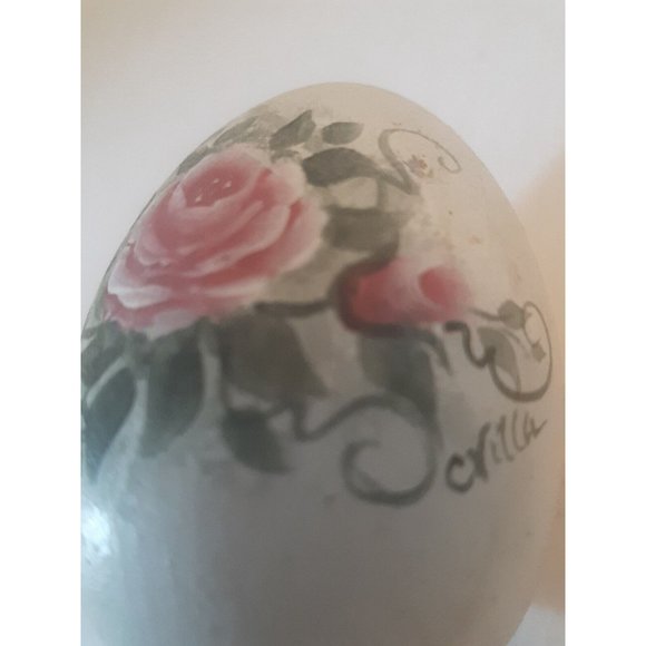 Pink Rose Hand Painted Wooden Easter Egg Decor Shabby Style Cottage Core - Picture 9 of 9
